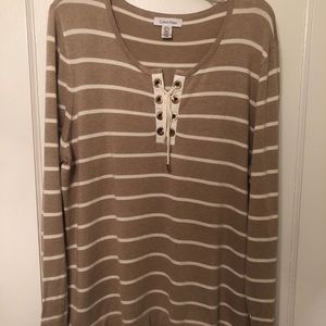 3 for $20 & 15% Calvin Klein cream & brown sweater